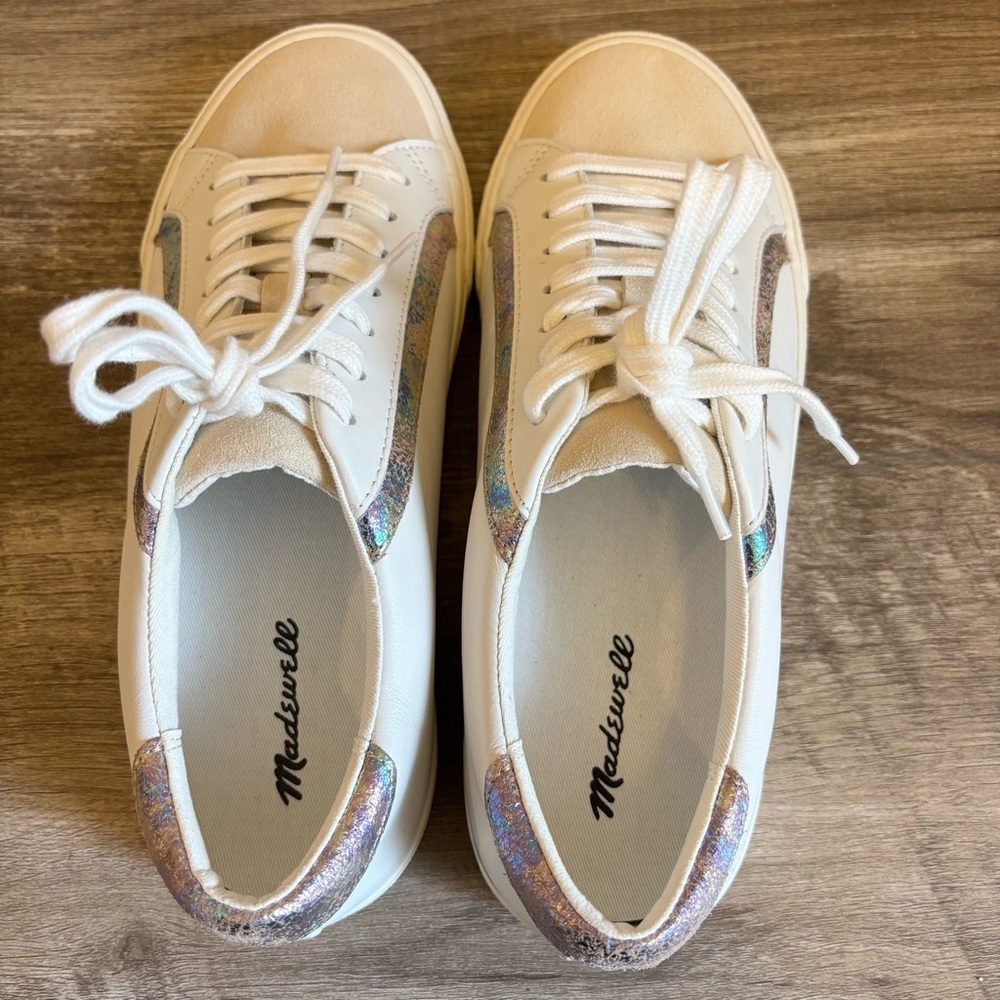 NWOB Madewell Sidewalk Low-Top Sneakers in Iridescent Leather - Picture 11 of 14